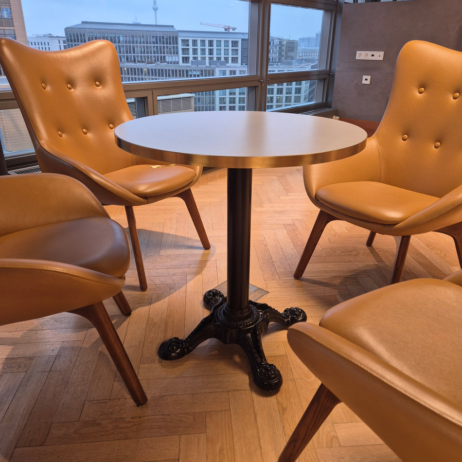 Runder Esstisch Gusseisen – Bistrotisch mit Messingrand, gebraucht