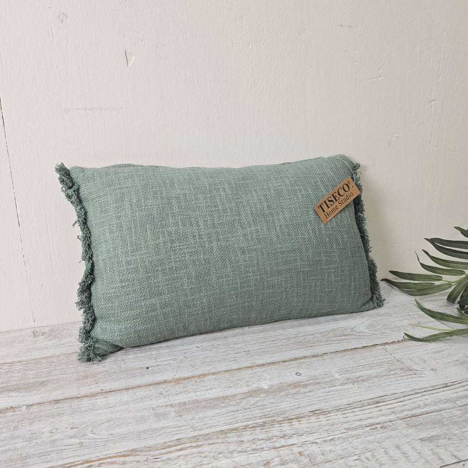 TISECO Kissen 30x50 Zierkissen Mintgrün Salbeigrün Mit Fransen Deko