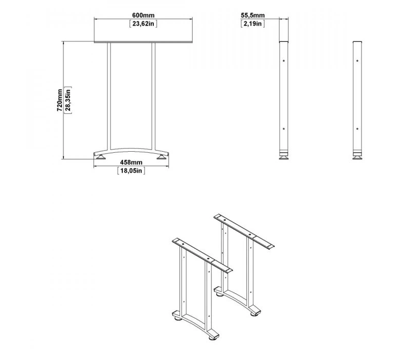 Prima Eckbeine 2er Set, Weiß für Tisch